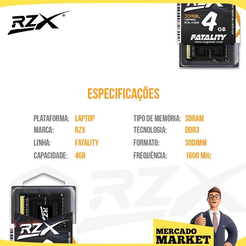 Imagem 4 de 7 de Memória Ram Fatality 4gb 1x4gb Rzx-d3d11m1600bl/4g