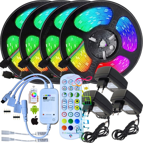 20mts Fita Led Rgb 5050 Appk + C.wifi + Amplificador + Fonte