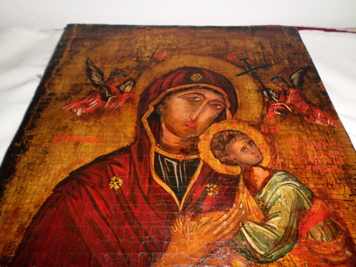  Muy Antiguo Oleo Icono Ruso La Virgen Y El Niño Bizantino