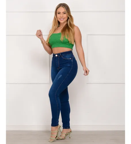 Calça jeans feminina basica cintura best sale alta
