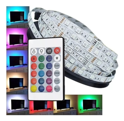 Tira Led 5050 Rollo Multicolor 5 Metros 16 Colores Control