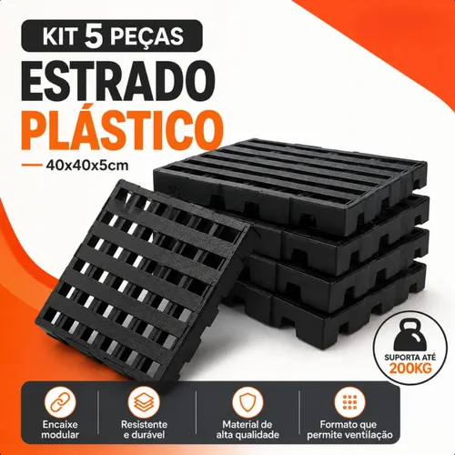 Kit 5 Estrado Palete Plástico Modular Empalhável 40x40x5cm