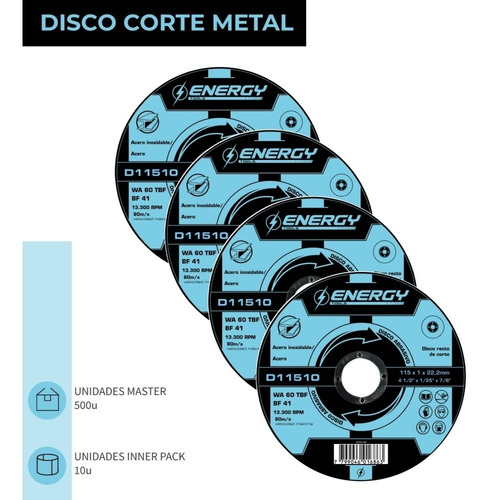 20 Unidades Disco Corte 4 1/2'; X 1,0mm Metal/inox D11510