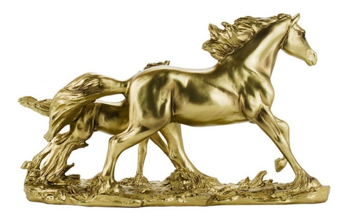 Cavalos Mãe E Filhotes Dourados Animais De Resina 26 Cm Cor Dourado