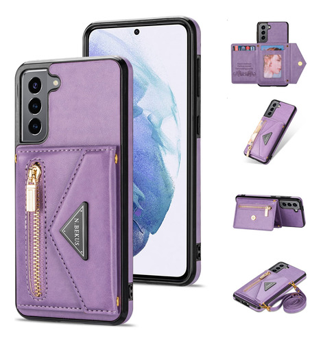 Funda Cartera Para Galaxy S21 Fe 5g Morado 6.4 PuLG Piel