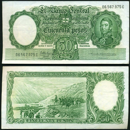 Argentina Billete De 50 Pesos Año 1963 Bottero #2011 Vf+