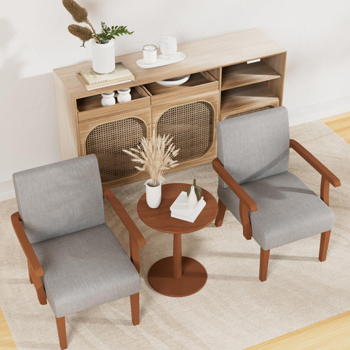 Juego De 2 Sillas Decorativas Con Mesa Auxiliar Redonda