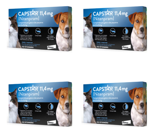 Combo 4 -antipulgas Capstar 11mg 1 Comp. Cães Gatos Até 11kg