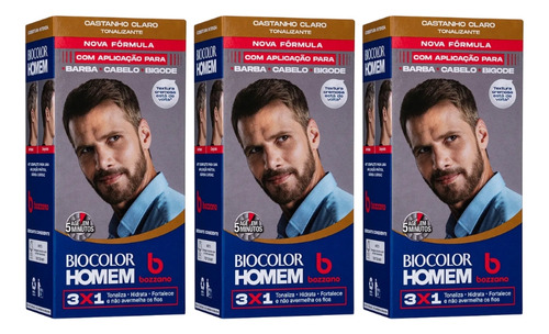 Coloraçao Biocolor Homem Bozzano Castanho Claro - Kit C/3un
