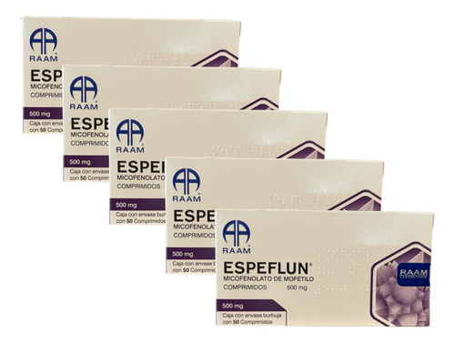 5 Cajas Espeflun Micofenolato Mofetilo 50 Comprimidos 500 Mg