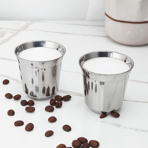 Easyworkz Tazas De Café De Doble Pared De Acero Inoxidable Color Silver 75ml Color