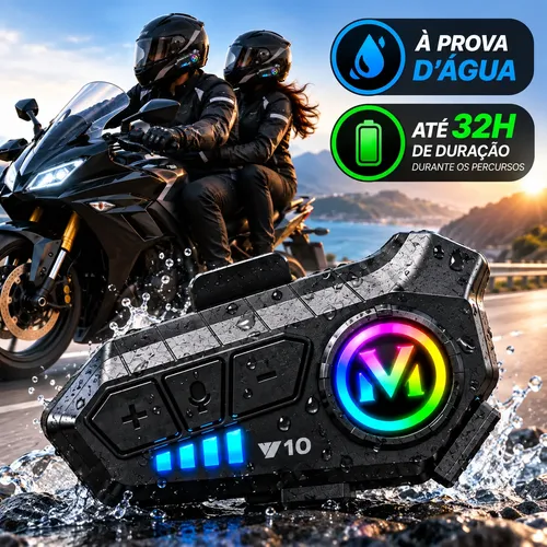 Fone Para Capacete Moto V10 Bluetooth Gps Chamadas Música