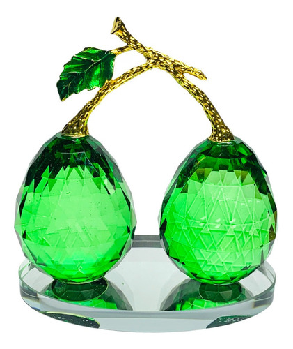 Figura Dos Peras Verdes Facetadas Vidrio Cristal 9 Cm