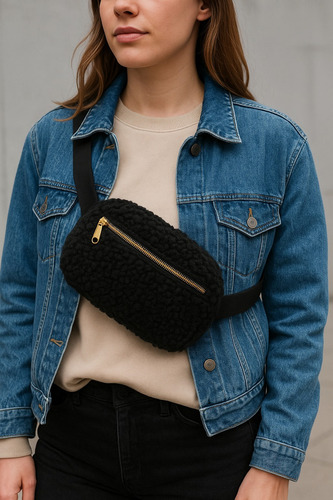 Cangurera Bandolera Riñonera Afelpada Para Dama Casual Moda Color Beige Diseño de la tela Afelpado