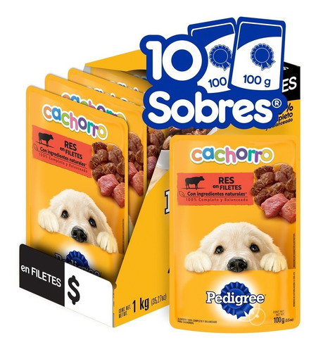 Imagen 1 de 8 de Pedigree Alimento Húmedo Cachorros Res En Filetes 10 Sobres