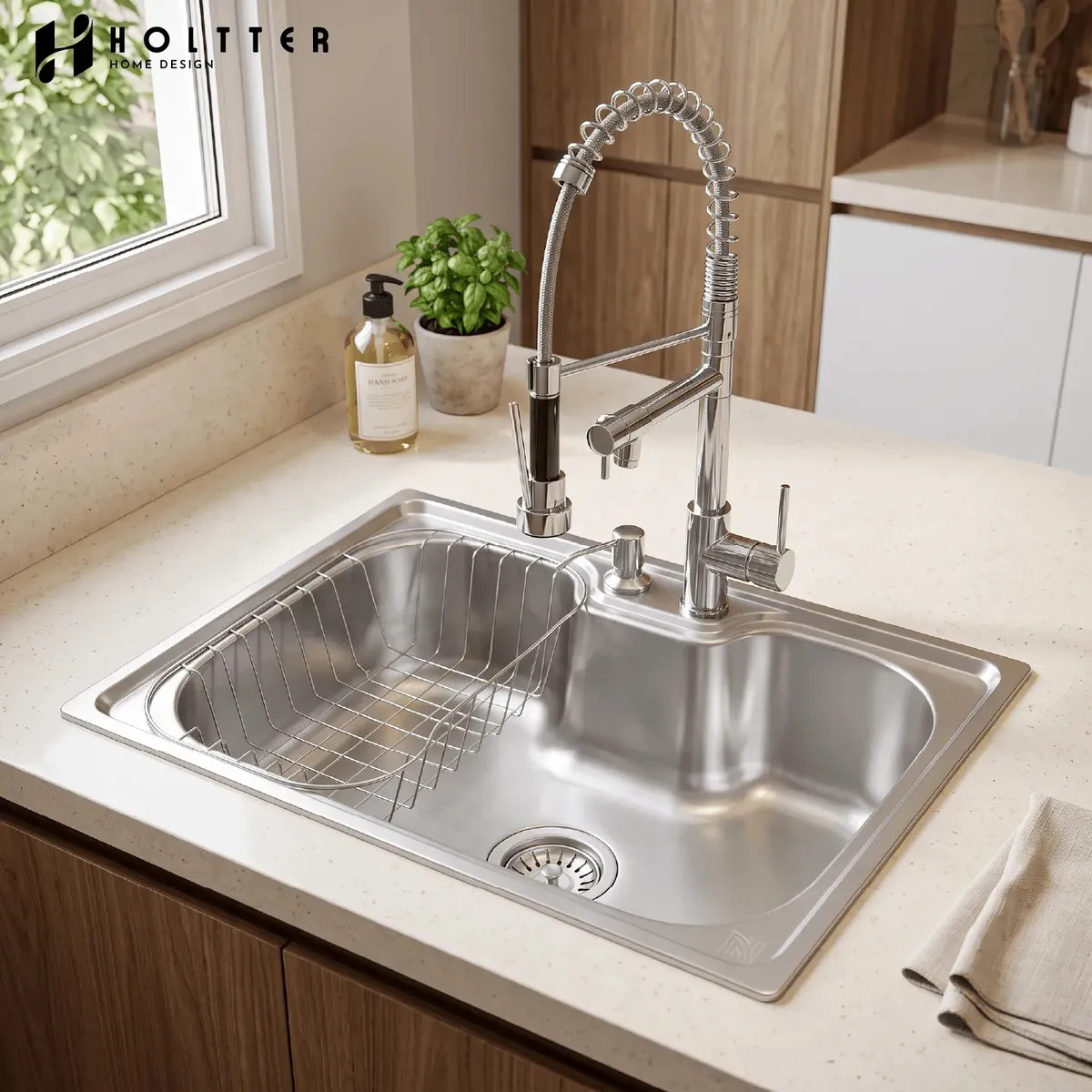 Cuba de Cozinha Holtter Home Design 50x40 cm Com Torneira Gourmet, Escorredor e Dispenser