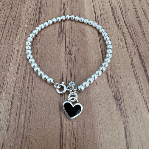 Imagen 4 de 10 de Pulsera Bolitas Dije Corazón Rojo Plata .925 Agálea Joyería