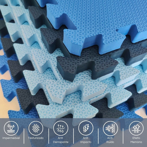 Kit 06 Und Tapete Eva Tatame Azul Infantil 50x50 10mm Treino