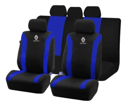 Funda Cubreasiento Tela Negro Azul Bordado Logo Renault