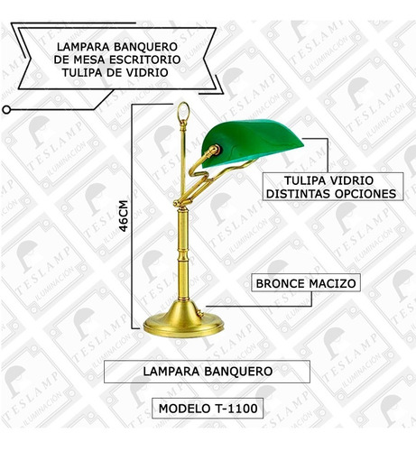 Imagen 2 de 7 de Lampara De Mesa O Escritorio En Bronce Modelo Banquero