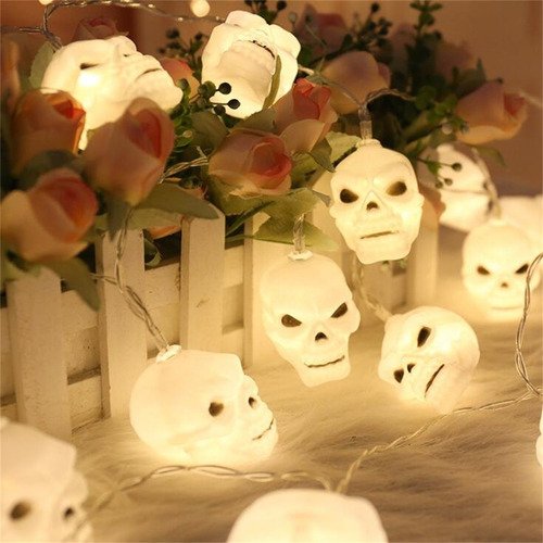 Guirnalda De Luces Led Con Forma De Calavera De Halloween En