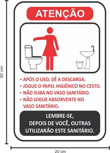 Kit 3 Placas Sinalização Aviso Sanitário Banheiro Feminino
