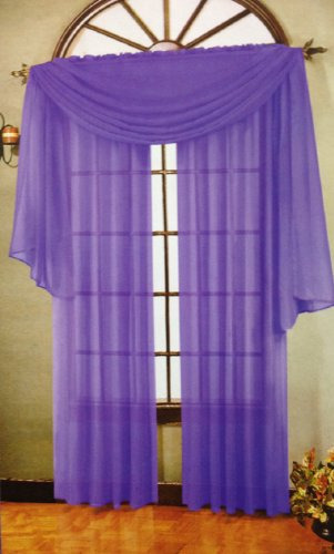 3 Pieza Morado Sheer Cortina De Panel Set: 2 Paneles De Púrp