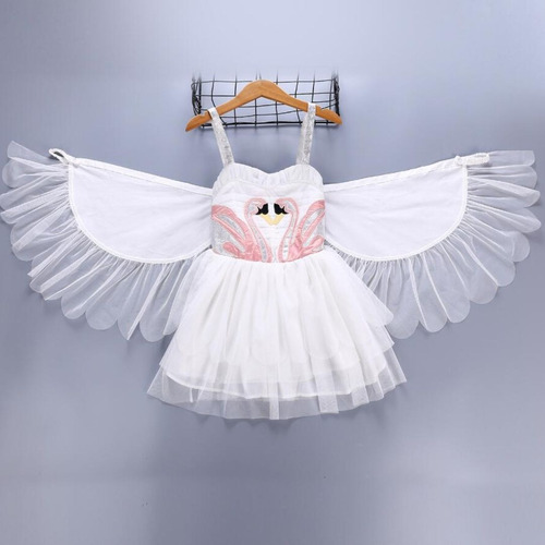 Vestido Infantil Cisne Blanco Delicado Con Alas Removibles