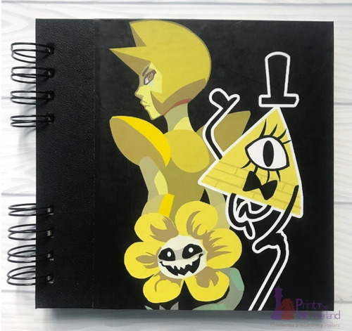 Cuaderno Artesanal De Diamante Amarillo Bill Chiper Y Flowey