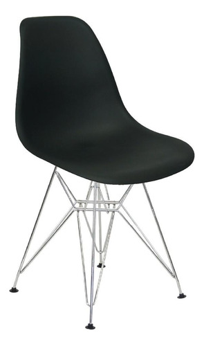 Cadeira Charles Eames Eiffel Base Metal Cromado Preta