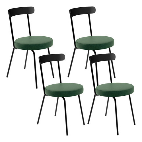 Kit 04 Cadeiras Sala Jantar Escritório Haia Couríssimo Verde Cor da estrutura da cadeira Preto Cor do assento Verde-musgo Desenho do tecido Liso Quantidade de cadeiras por conjunto 4