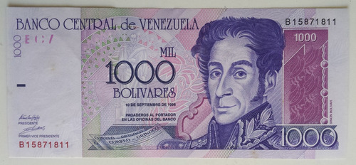Billete Venezuela 1000 Bs 10 Septiembre 1998 B8 Xf/au
