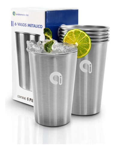 Vasos Para Cerveza Térmicos Acero Inoxidable 6 Pzas 500 Ml Color Gris