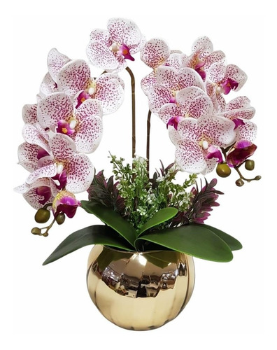 Arranjo De Orquídeas Artificiais Vaso Espelhado Dourado Luxo | Parcelamento  sem juros