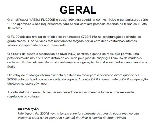 Guia (manual) Amplificador Yaesu Fl-2000b (português)
