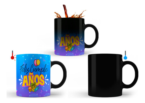 Taza Mágica, Feliz Cumpleaños, Globos Estrellas, 11oz