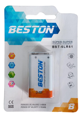 Bateria Pila Super Alcalina 9v Voltios Cuadrada Beston 6f22