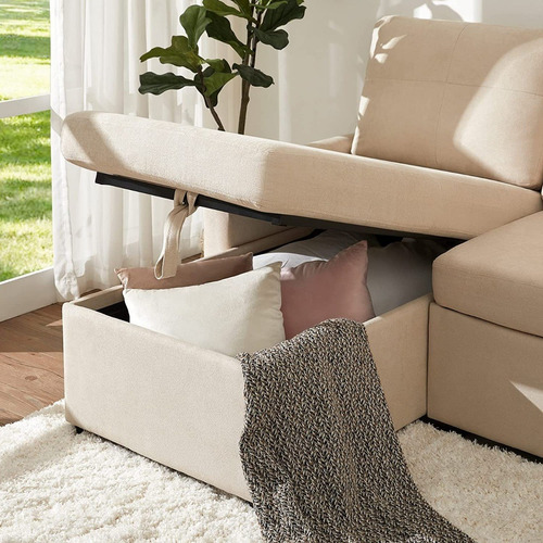 Sofa Cama Convertible 2 En 1 Tela Color Beige Marca Merluxy