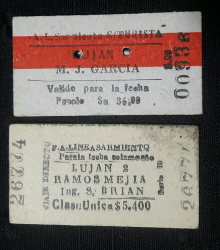 2 Boletos Del Ferrocarril Sarmiento De La Estación Luján