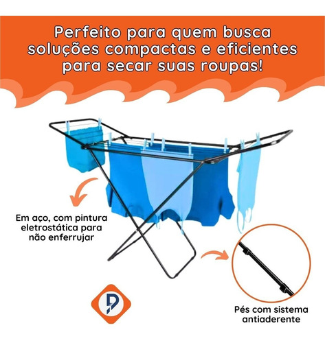 Imagem 5 de 8 de Varal De Chão Com Abas Dobrável Reforçado Preto 16,5kg