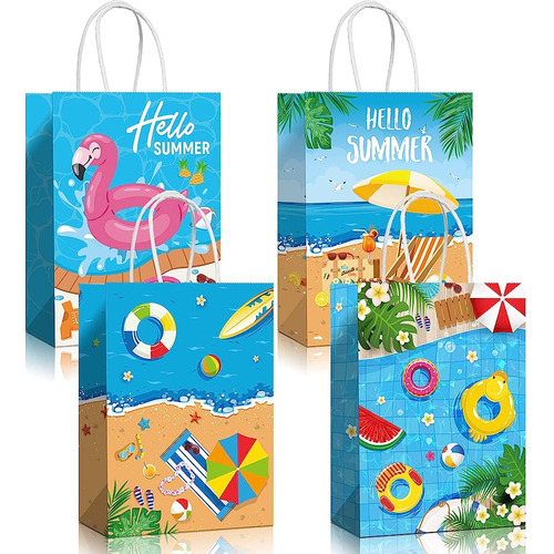 Pajean 16 Piezas Beach Paper Party Bags, Summer Beach Party 