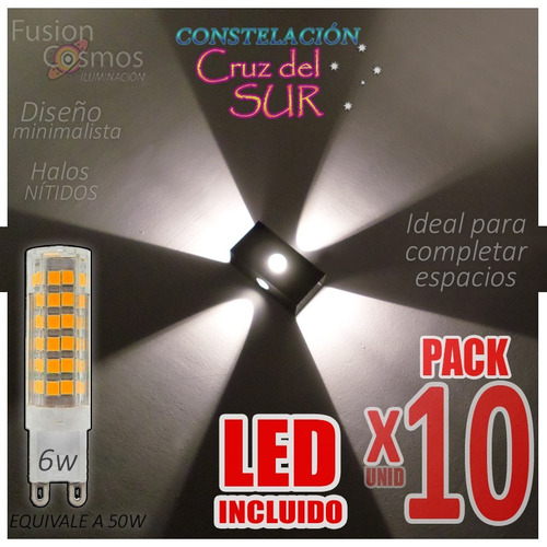 Difusor Interior Efecto Bidireccional C/ Led 6w Pack X10unid Decoracion Iluminacion Living Comedor Hierro Moderno Bipin