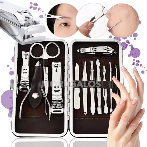 Set Manicura Pedicura Estuche 12 Piezas Alicate Tijera Lima 