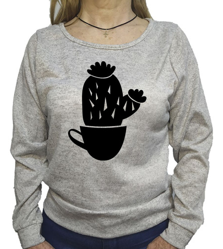 Buzo Lanilla Mujer  Cactus En Una Taza Vector
