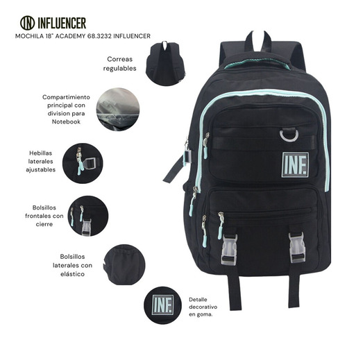 Mochila Influencer 18 Academy Color Rosa Diseño De La Tela Liso