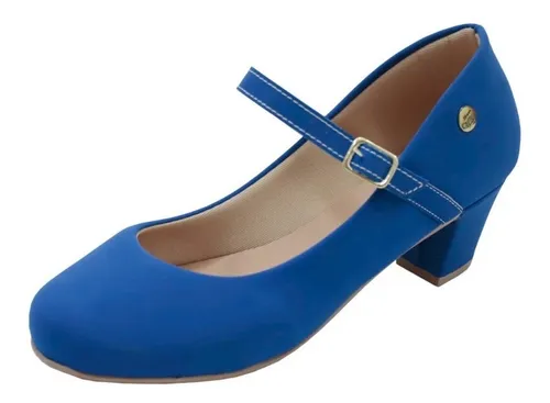 Scarpin azul store bico redondo