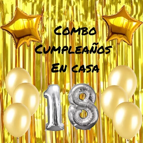 Combo Cumple Dorado Cortina Globos Perlados Y Metalizados