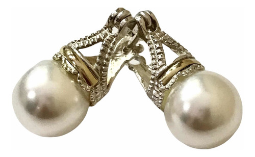 Imagen 2 de 5 de Arito Lady Di De 12 Mm En Plata Y Oro Con Perla .