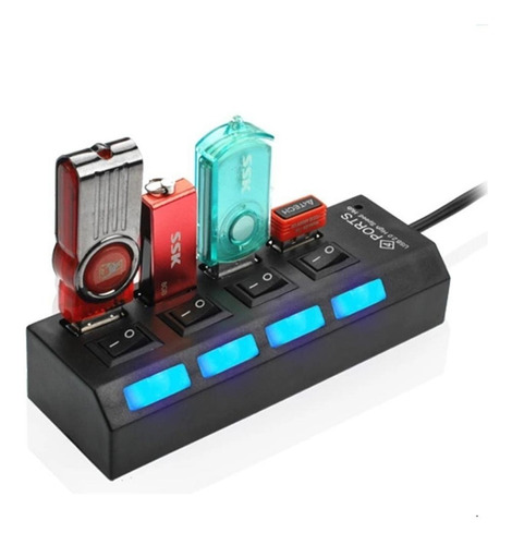 Hub Usb A 2.0 De 4 Puertos Tipo Zapatilla Everest 