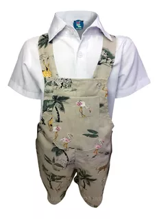 Conjunto Jardineira + Camisa Social Bem Levinho Para O Bebe 